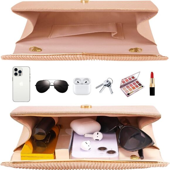 Clutch Purses for Women, Bling Vertical Lines Envelope Evening Bag w/Chain, Form - Picture 4 of 7